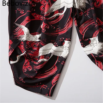 Bebovizi Azijos Kostiumo Kimono Kostiumas Kelnės Vyrams Yukata Harajuku Stiliaus Megztinis Tradicinis Japonų Prarasti Krano Spausdinti Kelnių