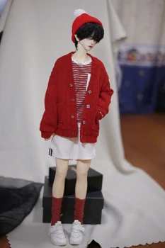 BJD doll drabužiai tinka 1/3 1/4 dydžio MSD Dėdė raudonas megztinis mezgimo vilnos kailis lėlės priedai