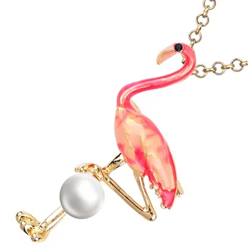 Bonsny Emalio Lydinio Pearl Flamingo Paukščių Karoliai Grandinės Choker Lydinio Pakabukas Naujovė Papuošalai Moterys, Merginos, Ponios Priedai