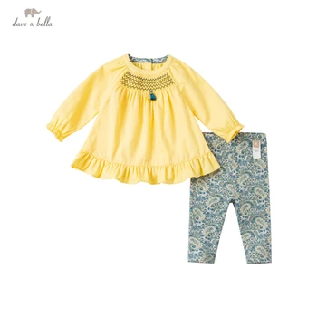 DB16697 dave bella pavasario kūdikių mergaičių mielas spausdinti puoštas drabužių rinkiniai vaikams mados ilgomis rankovėmis komplektai vaikams 2 vnt kostiumas