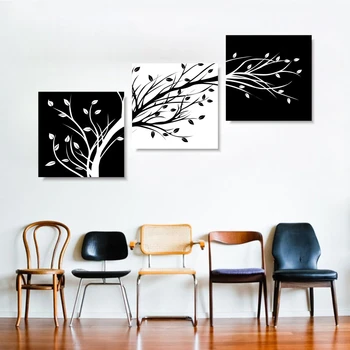 Drobė Sienos Menas Nuotraukas Kambarį Namų Puošybai 3 Gabaliukai Juodos Ir Baltos spalvos Medžio Dažymas Modulinės HD Spausdinti Plakato Sistema