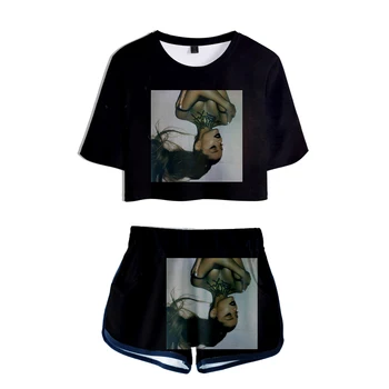 Dviejų dalių Komplektas Trumpą 3D Ziajać Ariana Grande marškinėliai 3D Moterų Rinkiniai mielas Rasos bamba Viršūnes ir Trumpas Kelnes Gali būti parduodamas vieno gabalo