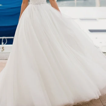 Elegantiškas Brangioji Korsetas Vestuvių Suknelės su Perlų Vestidos de Novia Balta/Dramblio kaulo Tiulio Appliqued Individualų Nuotakos Suknelė 2020 m.