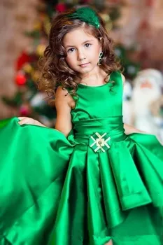 Emerald Green Satino Gėlių Mergaičių Suknelės Įgulos Kaklo Bžūp Rankovėmis Trumpą Vaikai Garsenybių Suknelės Didelis Mažas Mergaites Inscenizacija Chalatai