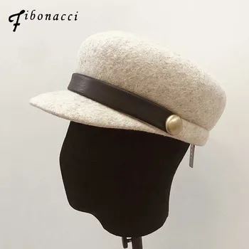 Fibonacci fedoras aukštos kokybės mados vilnos veltinio kepurę PU diržas apdailos moterų fedora Flat top riteris jojimo bžūp