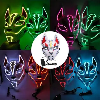 Fox Mask Kitsune Neon Led Šviesos iki Šalmo Kalėdų Cosplay Kostiumai, Rekvizitas, Rave Šokių DJ Maskuotis Šalis, Moterims, Vyrams