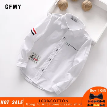 GFMY 2020 m. pavasarį, vasarą Medvilnės Visą Rankovėmis berniukams balti Marškiniai 3T-14T Vaikas Atsitiktinis Mokyklos Drabužiai 9002