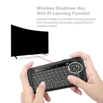 H20 Mini Belaidės Klaviatūros Apšvietimas Touchpad Oro pele IR Simpatijų Nuotolinio valdymo Andorid BOX 
