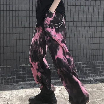 Harajuku Kaklaraištis Dažų Kelnės Moterims Spausdinti Atsitiktinis, Atvėsti Punk Kišenę Laisvus Kelnių Moterų Nuosėdos 2020 Moterų Hip-Hop Streetwear