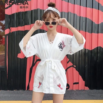 Harajuku Krano Spausdinti Japonų Kimono Homme Moterų Japonija Stiliaus Korėjos Mados Cardigan Cosplay Streetwear Paplūdimio Drabužiai Yukata Vyrai