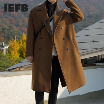 IEFB /vyriški drabužiai vidutinio ilgio vilnoniai paltai, vyriški 2020 m. rudens žiemos sutirštės vilnonių paltų mados dvigubo breasted ilgas kailis 9Y3900