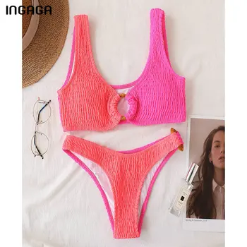 INGAGA Push Up Bikinis Seksualus Moterų maudymosi kostiumėlį Moteris Kratinys maudymosi Kostiumėliai, Thogn Maudymosi Kostiumai 2021 Nauji Aukštos Sumažinti Bikini Komplektas Paplūdimio