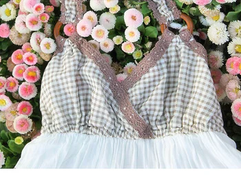 Japonija Saldus Lolita nėrinių pledas koliažas su kontrastingos spalvos ir paaukštintu liemeniu iškirpte suknelė