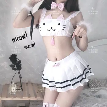 Japonų Anime Catwomen Kostiumas Lolita Apatiniai, Seksualus Apatinis Trikotažas Katė Cosplay Nėrinių Babydoll Liemenėlė Rinkinys Erotiniai Vienodas Egzotiškų Drabužių