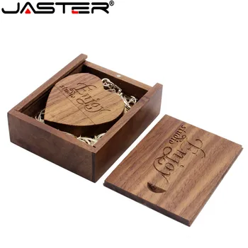 JASTER 1PCS nemokamai logotipą riešutmedžio medienos širdies usb+box USB 