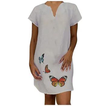 Laisvi V-kaklo Lankas Spausdinti Trumpas Rankovės Peplum Suknelė Balta Suknelė Moterims, Elegantiškas, Seksualus Vintage Suknelė Plius Dydis 5Xl Moteris Negabaritinių Suknelė