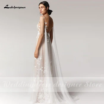 Lakshmigown Boho Vestuvių Suknelė iki 2021 m. vestido de novia V-kaklo, Rankovių Nėrinių Appliques Tiulio-Line Vestuvių Suknelės