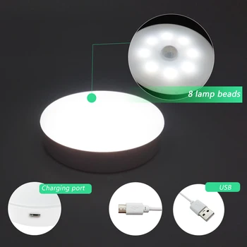 LED Nakties Šviesos Su PIR Judesio Jutiklis USB Įkrovimo Auto On/Off Belaidžio White Pagal Spinta Spinta Spinta Miegamajame Apšvietimas