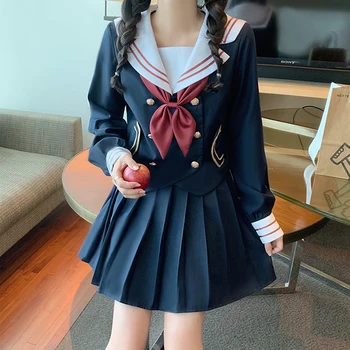 Lucyever Cosplay Mergaičių 2 dalių Komplektas Rudenį JK Studentų Vienodas Sailor Kostiumas Seksualus Lankas Šalies Moterų Japonija, Anime Kostiumu Klostuotas Sijonas