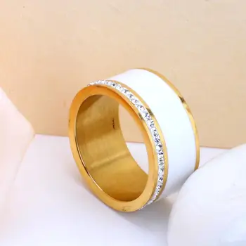 LUXUSTEEL Prabanga Round Crystal Sužadėtuvių Žiedai Moterų Bijoux Nerūdijančio Plieno 10mm Pločio Lukšto Kokteilis Žiedas Šalies ponios žiedai