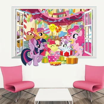 Mažai Ponis 3D vaizdo langą sienų lipdukai vaikų kambario sienų lipdukai plakatas 