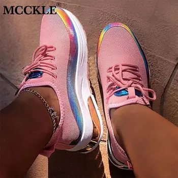 MCCKLE Moterų Spalvinga Kietas Sneaker Ponios Nėriniai Vulkanizuoto Avalynė Atsitiktinis Moterų Butas Komfortą vaikščioti Pėsčiomis Moteris 2020 Mados