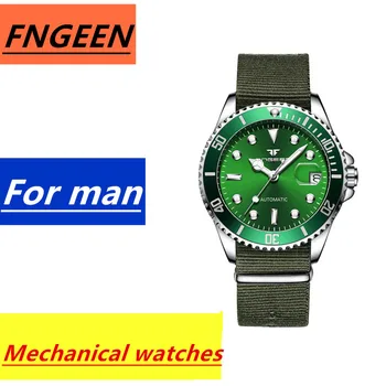 Mechaninis laikrodis Prabangos Prekės FNGEEN Šviesos Žalias Vanduo Dvasios Žiūrėti Vyrų Sporto Nerūdijančio Plieno Kalendorius Džentelmenas Laikrodis Reloj