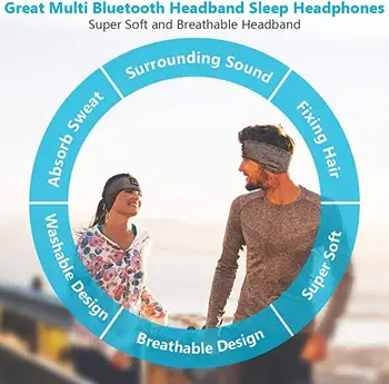 Miego Ausines Bluetooth ekrano užsklandą-Belaidžio Sporto Lankelis, Ausinės su Ultra-Minkštas Muzikos Lankelis