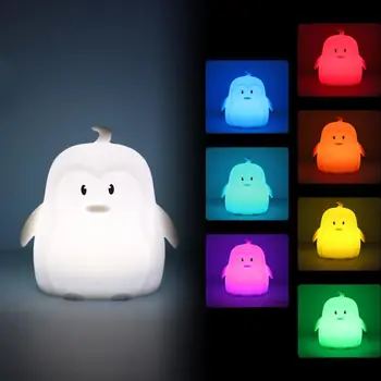 Mini Pingvinas LED Nakties Šviesos Nešiojamų RGB LED Šviesos Animacinių filmų Silikono Miegamojo, Naktiniai staleliai, Lempa, Vaikams, Vaikų, Kūdikių Atostogų Dovanų
