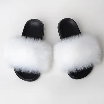 Moterims Kailiniai Slysta Dirbtiniais Kailiais Šlepetės Mielas Pliušinis Namų Šlepetės Žiemos Fox Fur Skaidres Moterų Sandalai Furry Batai Paplūdimio Flip Flop