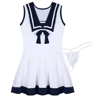 Moteris Išdykusi Mokyklos Mergaičių Mini Suknelė Seksualus Apatinis Trikotažas Cosplay Studentų Balta Mėlyna Sailor Vienodą Vaidmenį Žaisti Kostiumas