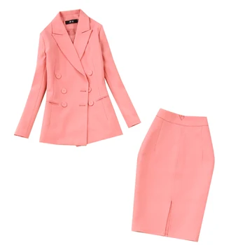 Moterų kostiumai 2019 m. rudenį naujų moterų didelio dydžio dvieiliai rožinis kombinezonas maišas, striukė klubo padalinta pusė ilgio sijonas, dviejų dalių