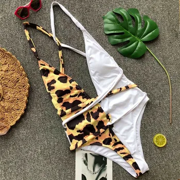 Moterų Plaukimo Kostiumas 2019 Pusė Leopard Seksualus Bikini maudymosi kostiumėlis Moterims Tvarstis Bikini Push-Up Brazilijos maudymosi Kostiumėliai Paplūdimio maudymosi kostiumėlį