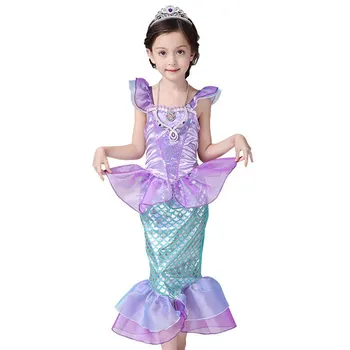 MUABABY Merginos Ariel Kostiumas Vaikas Little Mermaid Princess Fancy Dress Up Drabužiai Vaikams, Vasaros Paplūdimio Apranga Gimtadienio Drabužiai