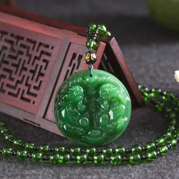 Natūrali Žalioji Kinijos Agato Pakabukas Jade Karoliai Mados Žavesio Papuošalai Raižyti Palaima Amuletas Dovanas Moterims Vyrai