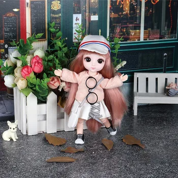 Naujas 16cm BJD Doll su 13 Kilnojamojo Sąnarių Baltos Odos 3D Akis Mados Mergaitė puošniai Apsirengti Žaislų Rinkinys Kalėdų Ir Naujųjų Metų Dekoracija Dovanos