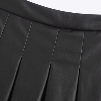 Naujas 2020 m Moteris Laisvalaikio Priekyje klostuotas PU Odos mini sijonas faldas mujer ponios atsitiktinis slim pusėje užtrauktukas trumpais sijonais QUN534