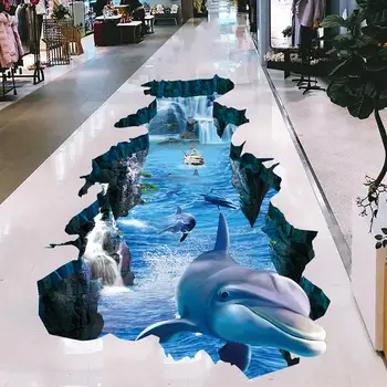 Naujas 3D sienų lipdukai delfinų skaldyti sienos visual aplinkos apsaugos vandeniui neslidus kambarį miegamojo grindų lipdukai