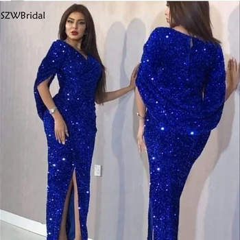 Naujas Atvykimo V Kaklo Royal blue Musulmonų vakarinę suknelę šalies 2021 Blizgučiais nėrinių vakaro suknelės Ilgas Chalatas de soiree