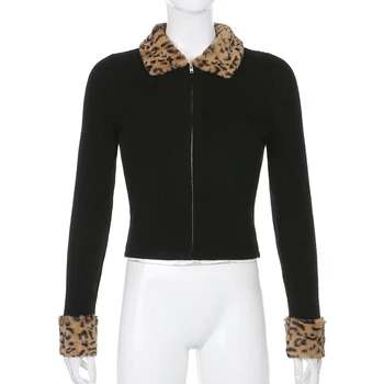 Naujas Mados užtrauktukas Leopard Moterims Švarkai Moterų Megzti Paltai 2020 Juoda Turndown Apykakle ilgomis Rankovėmis Aukštos Kokybės viršutinių drabužių siuvimas