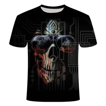Naujas Skeletas T-Shirt Žmogaus Kaukolė T-Shirt Punk Rock T-Shirt Ginklą T-Shirt 3D Atspausdintas T-Shirt Retro Gotikos Vyrų Vasaros Viršų