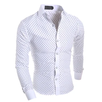 Naujos Kokybės Ilgas Rankovėmis Marškinėliai Mens Mygtuką Antkaklis Smart Casual Vyrų Patogi Palaidinė Star Polka Dot Eurokodas Dydis