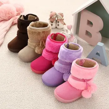 Naujų produktų vaikų žieminiai batai, mergaičių sniego batai, šilta pliušinis berniukų batai, vidutinės trukmės veršiena suede mados non-slip batų