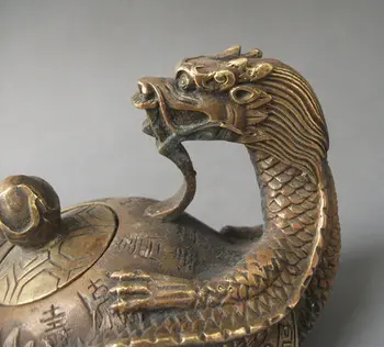 Nuostabus, Retas Rytų Bronzos Pasirašė Raižyti Dragon Arbatinukas Statulos