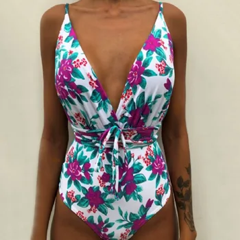 OMKAGI vientisi maudymosi kostiumėlį, maudymosi Kostiumėliai Moterims, Backless Monokini Gilia V Maudymosi Kostiumas Gėlių Paplūdimio Vasarą Karšto Pardavimo Bodysuits 2019