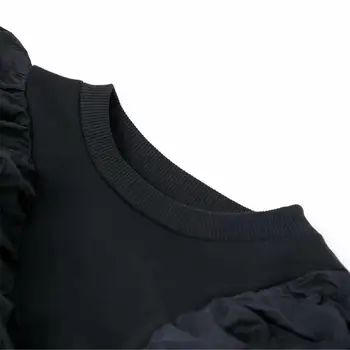 Pavasario 2020 naujas apvalios kaklo vientisos spalvos ilgomis rankovėmis hoodies su klostes ir papuošimai viršuje, trumpos Pynimas Viršuje Puloveris Hoodies