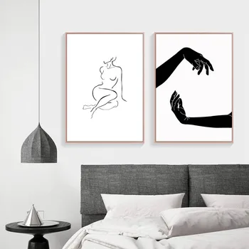 Piešinys Moteris Dekoratyvinis Nuotrauką Abstrakčiai Paprastas Plakatas Juoda Balta Spausdinti Minimalistinę Tapybos Šiuolaikinio Gyvenimo Kambario Apdaila