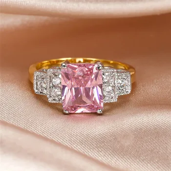 Prabanga Moteriška Rožinė Kristalų Akmens Žiedas Mielas Aukso Spalvos Vestuviniai Žiedai Moterims Žavesio Aikštėje Vestuvinis Žiedas