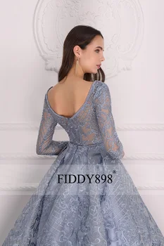 Prabanga vakarinę Suknelę 2020 ilgomis Rankovėmis-Line Blizga Kristalų Puošnios Nėrinių Vakare Šalis Suknelė Chalatas de Soiree NE67