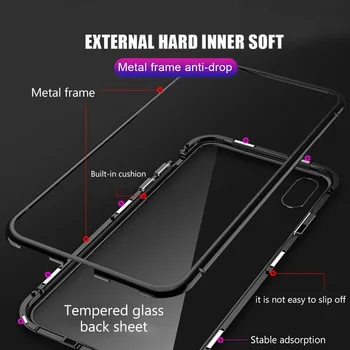 Prabangus Magnetinis Adsorbcijos Metalo Atveju, Huawei 30 P20 Garbę 10 Mate 20 Pro P Smart 2019 Nova 3 3i 4 Grūdinto Stiklo Atgal Padengti